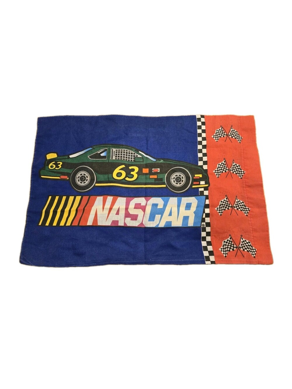 Vintage Nascar Pillowcase Standard size Dan River Two-sided Race car 63 82